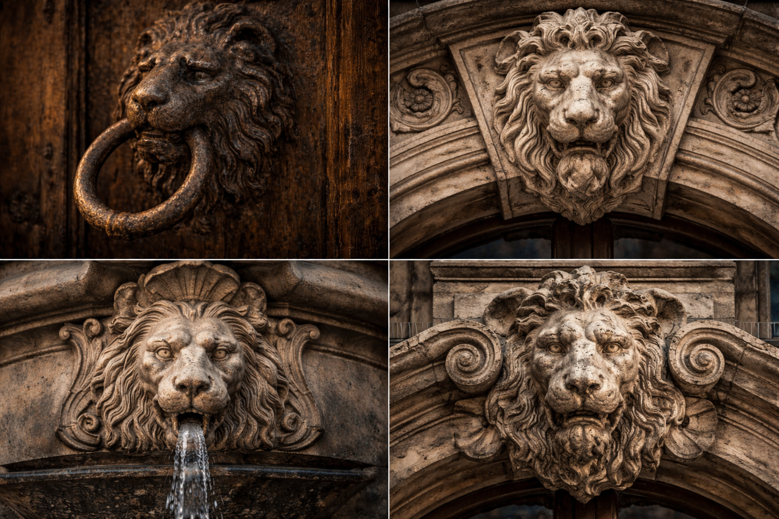 Lviv's lion motifs across architectural details spanning seven centuries